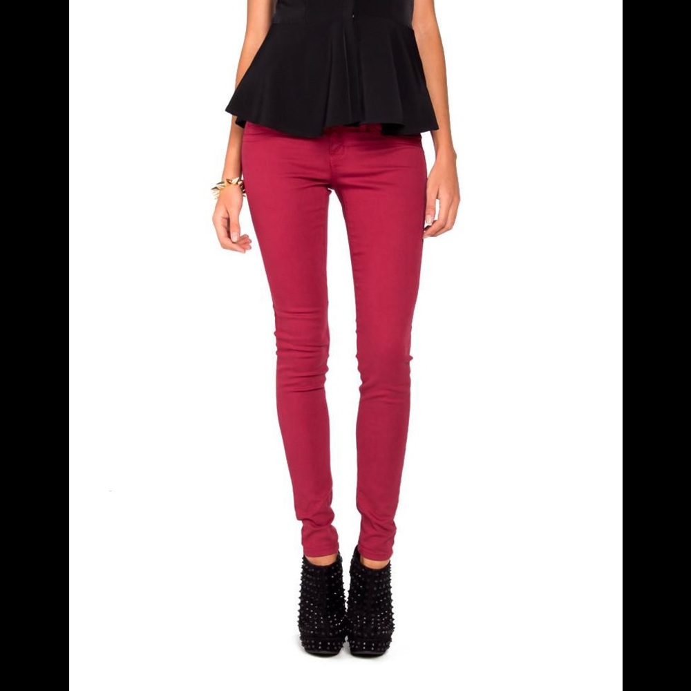 Flying Monkey Skinny Jeans in Brick Red